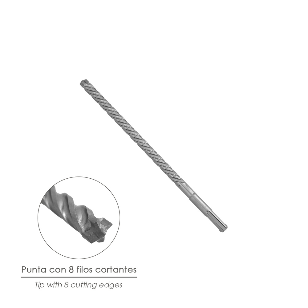 Broca Sds Plus 8 Filos Cortantes Especial Para Hormigon Armado Ø 10 x 260 mm. Broca Paredes, Broca Cimientos, Broca Muros - Imagen 3