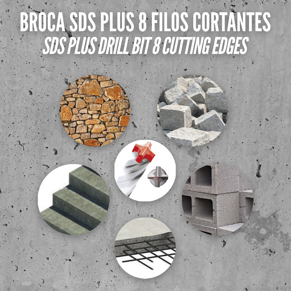 Broca Sds Plus 8 Filos Cortantes Especial Para Hormigon Armado Ø 14 x 160 mm. Broca Paredes, Broca Cimientos, Broca Muros - Imagen 5