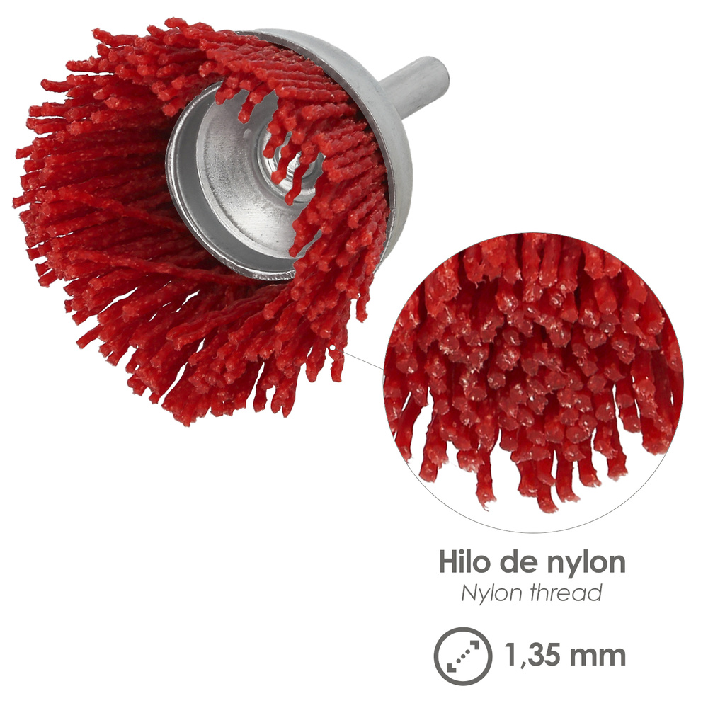 Cepillo Nylon Taza Ø 75 m. 1/4". Cepillo De Lijado Nailon. Cepillo Para Taladro De Nailon, Cepillo De Alambre Abrasivo De Nailon - Imagen 4