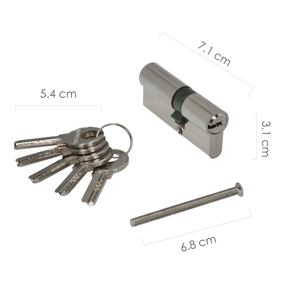 Cilindro Seguridad 30x40 mm/13,5 Leva Corta Niquelado Con 5 llaves - Imagen 2