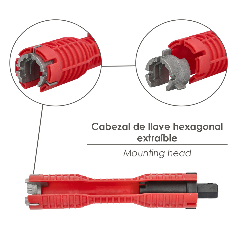 Llave Para Grifos Multifuncion Con Adaptador, Llave Hexagonal y Extractor de Tornillos - Imagen 3