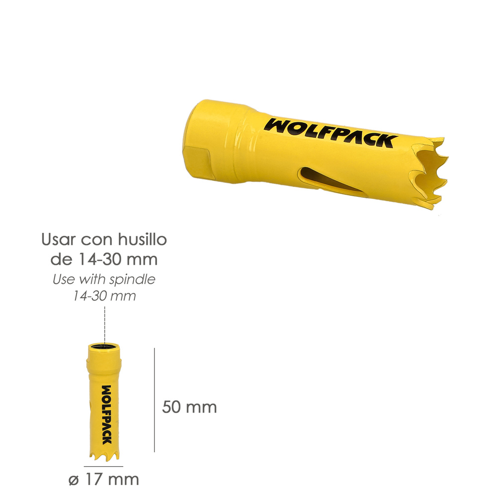 Corona Sierra Bimetal Ø 17 mm. Templado Termico, Base Reforzada. Corona Madera, Broca Agujeros Madera, Acero, Hierro, Plasticos - Imagen 2