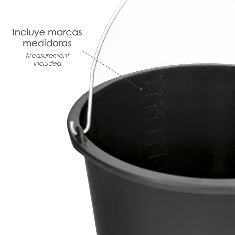 Cubo Obra Italiano Capacidad 10 Litros, Con Marcas Medidoras, Asa Acero Galvanizado, Resistente y Ligero. - Imagen 3