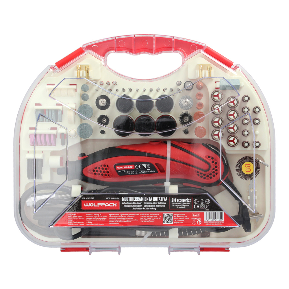 Multiherramienta 135 Watt. Con 210 Accesorios y Maletin. Herramienta Multifunción, Mini Taladro, Herramienta Rotativa, Amoladora - Imagen 5
