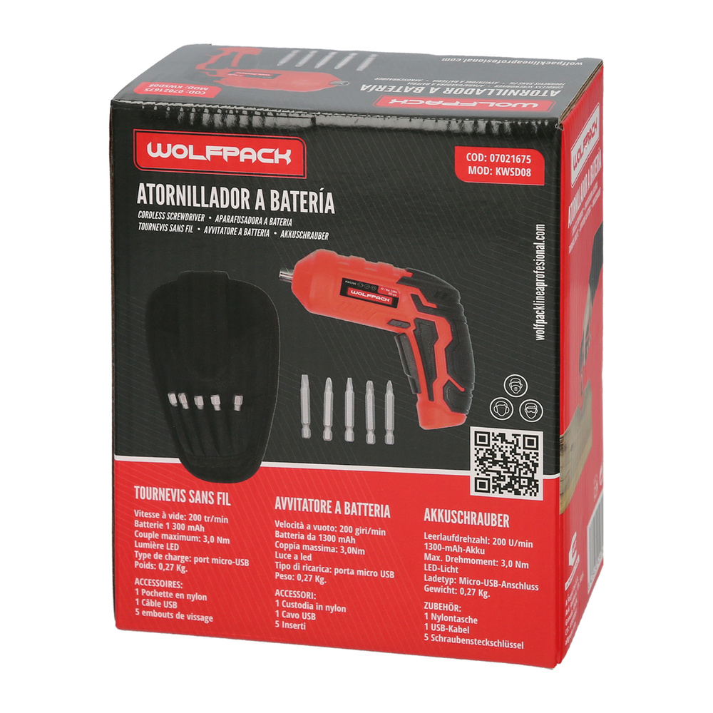 Atornillador 4 V. Con Led, Funda y 5 Destorpuntas, Bateria Recargable USB - Imagen 5