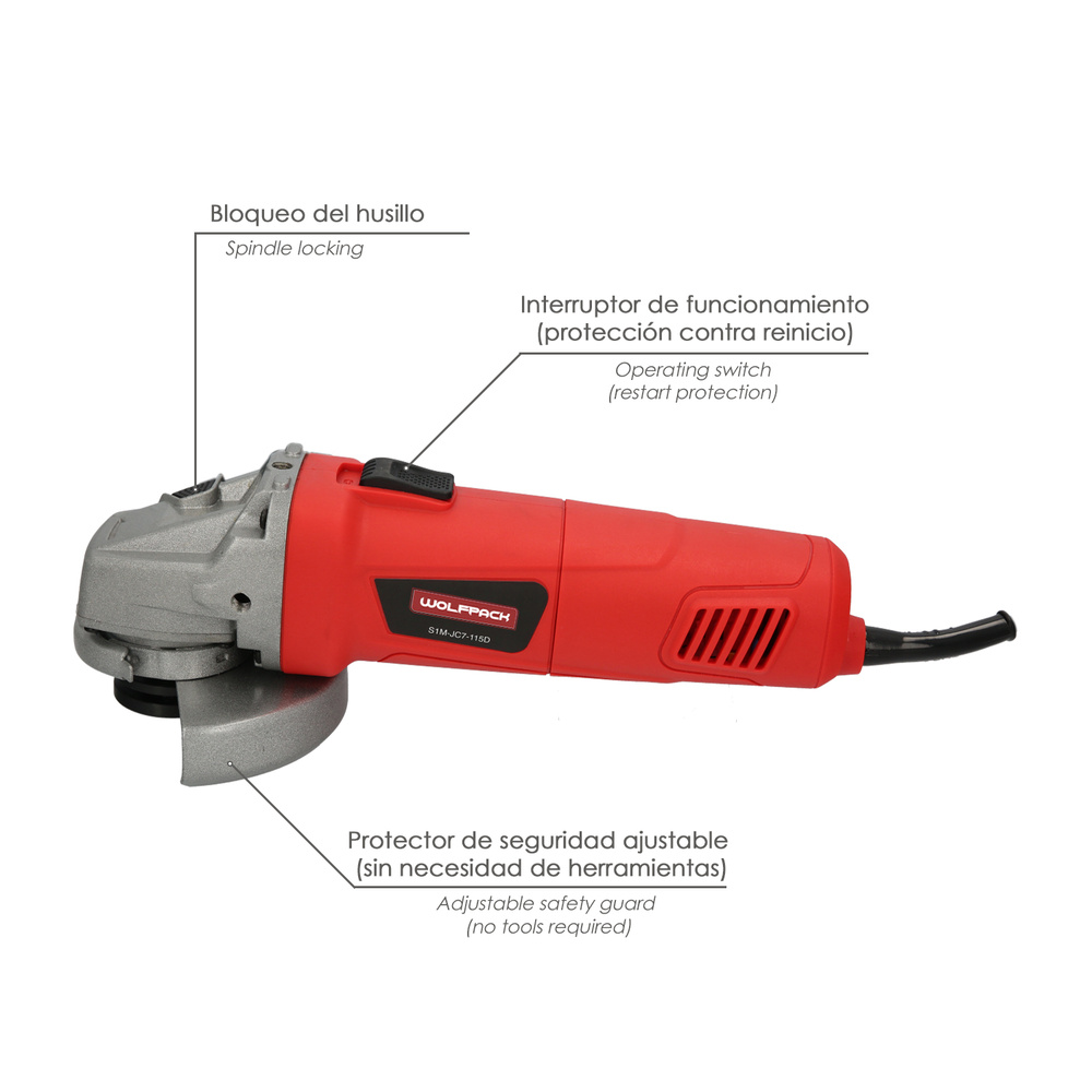 Amoladora Angular 900 Watt. Disco Ø 125 mm. 11.000 R.P.M. Mango 3 Posiciones Eje M14 Protector Disco Ajustable, Anti arranque - Imagen 4