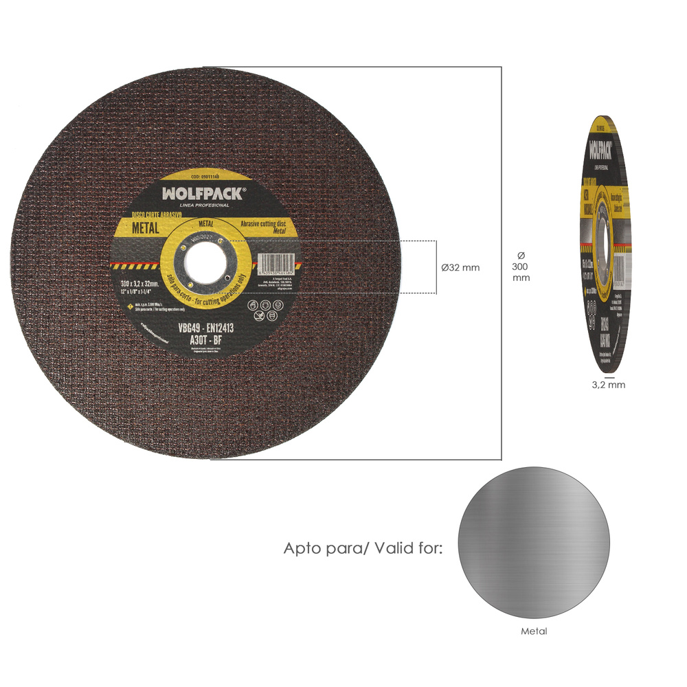 Disco Corte Abrasivo Metal Ø 300 x Ø 32 mm. Espesor 3,2 mm. Disco Radial / Amoladora Universal Con Todas Las Amoladoras - Imagen 2