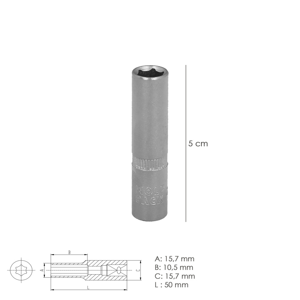 Llave Vaso 1/4" Hexagonal Larga 11 mm. Perfil de 6 caras. Acero Cromo Vanadio, Aristas Redondas - Imagen 2