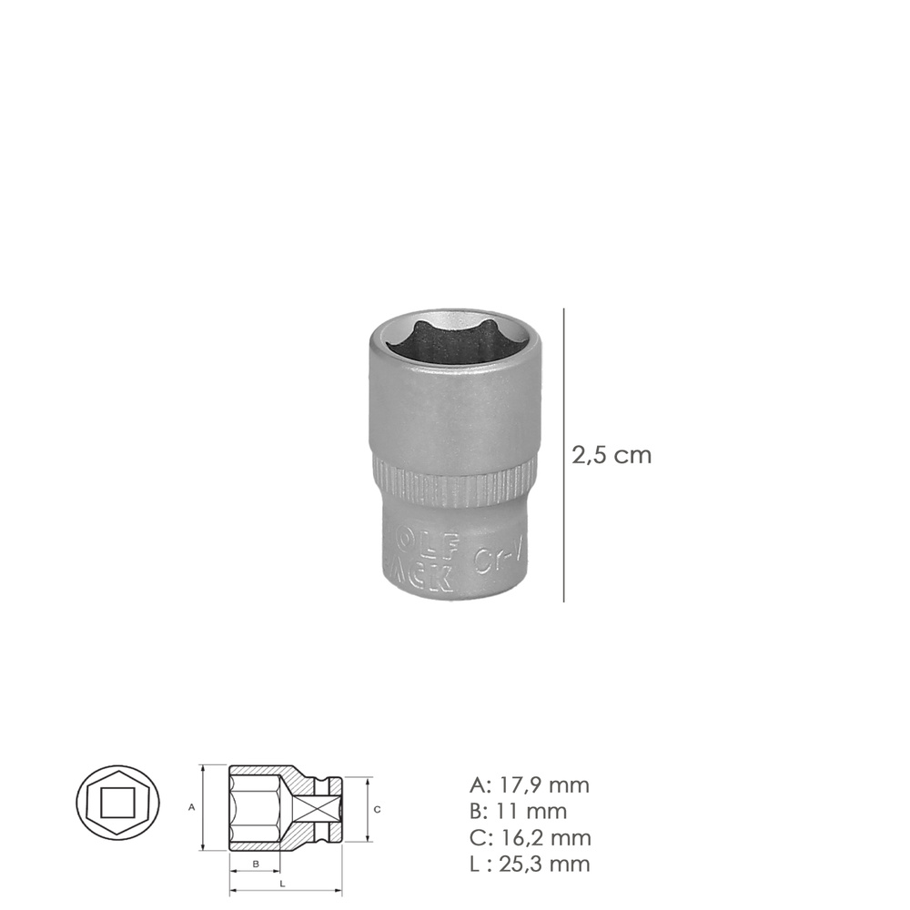 Llave Vaso 1/4" Hexagonal 13 mm. Perfil de 6 caras. Acero Cromo Vanadio, Aristas Redondas - Imagen 2