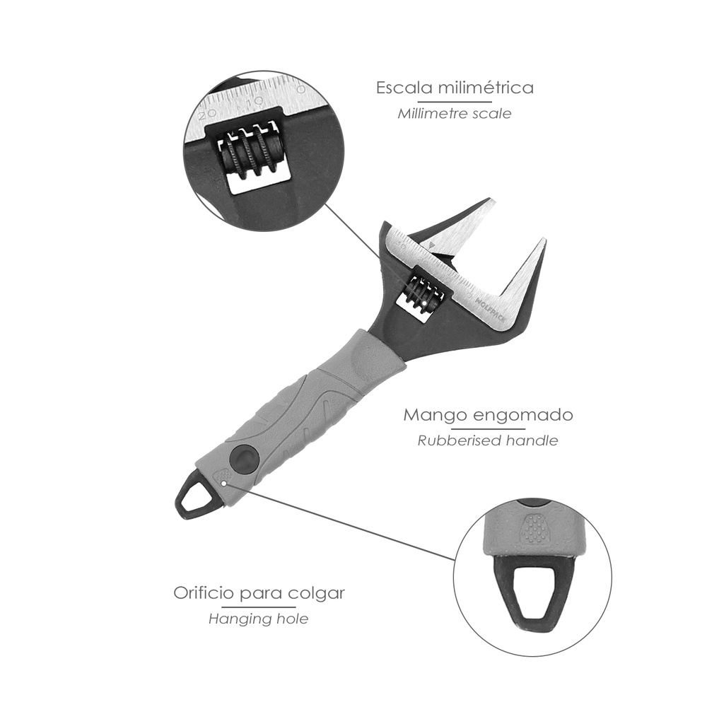 Llave Ajustable Gran Apertura Compact. Cromo Vanadio 6" Llave Inglesa, Llave De Expansion, Llave Gran Apertura - Imagen 4