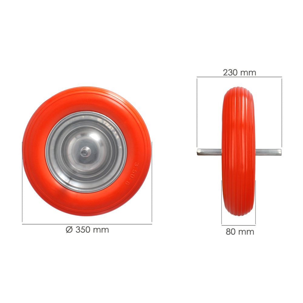 Rueda Carretilla Obra / Jardin Maciza Llanta Acero "Plus" Naranja Impinchable, Para Eje Ø 19 mm Rueda Ø 35 cm - Imagen 2