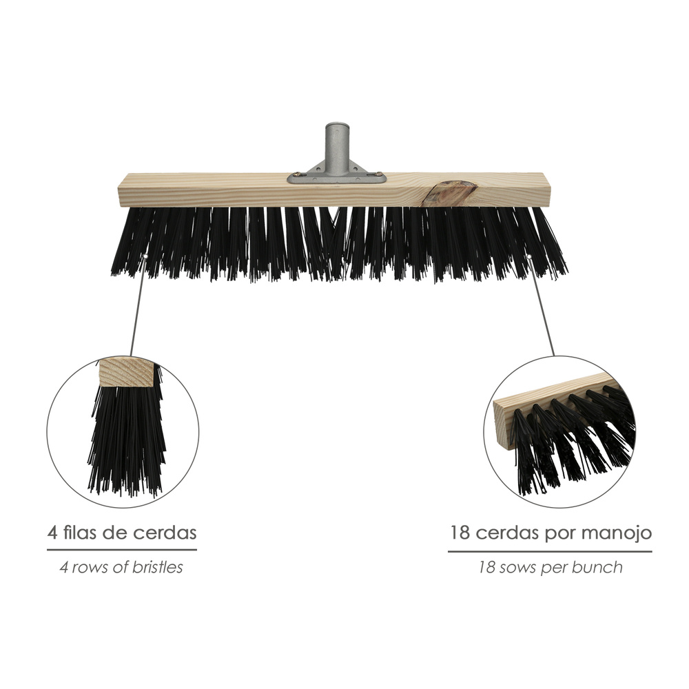 Cepillo Barrendero Industrial Fibra Gruesa Polipropileno. Soporte Madera 50 cm. Garra Aluminio. (Sin Mango) - Imagen 3