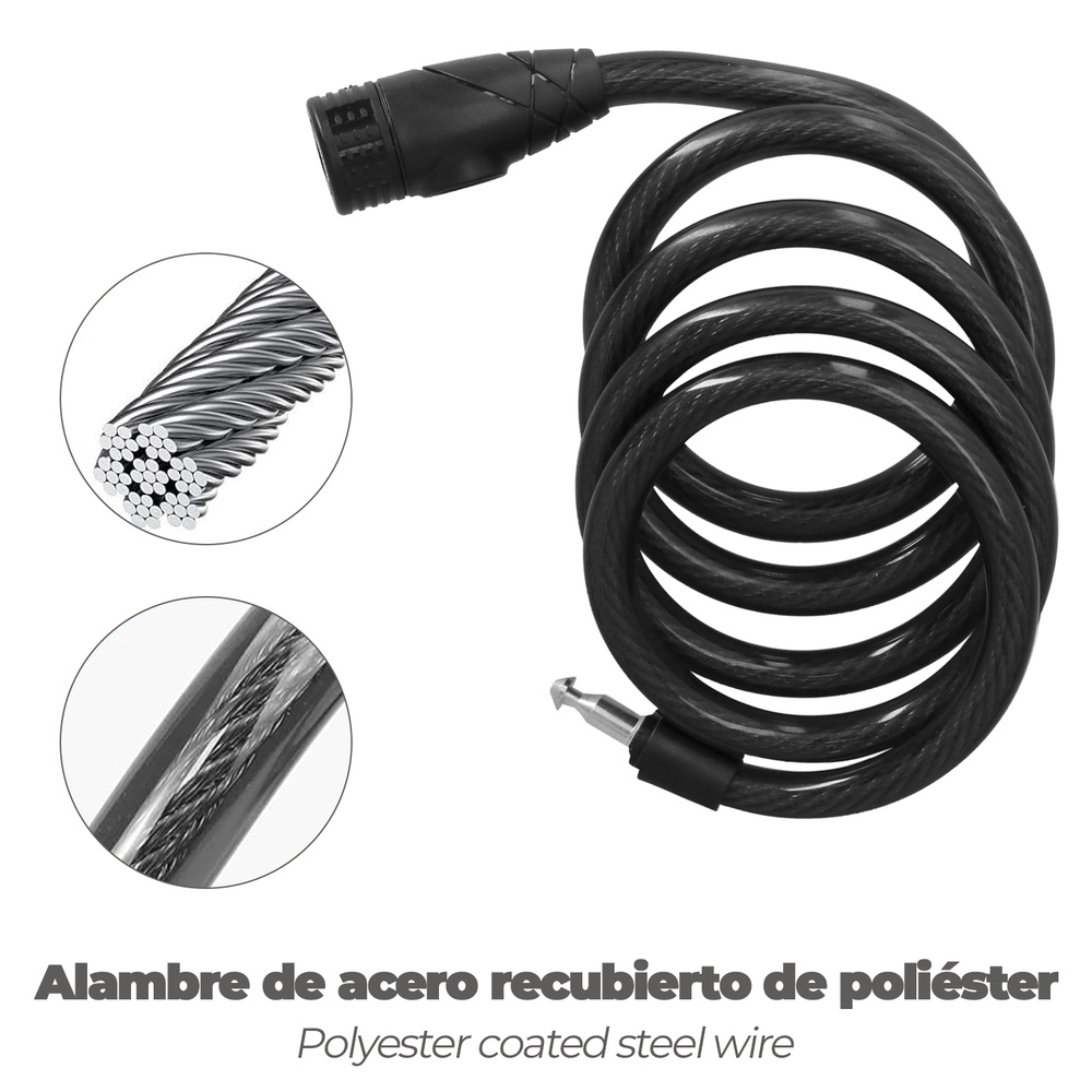 Cable Bicicleta Espiral Con Llave Ø 12 mm. x 150 cm. - Imagen 3