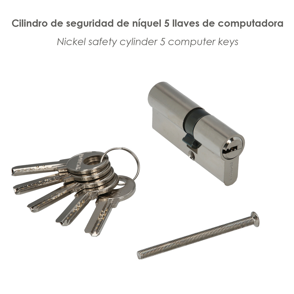 Cilindro Seguridad 30x40 mm/13,5 Leva Corta Niquelado Con 5 llaves - Imagen 3