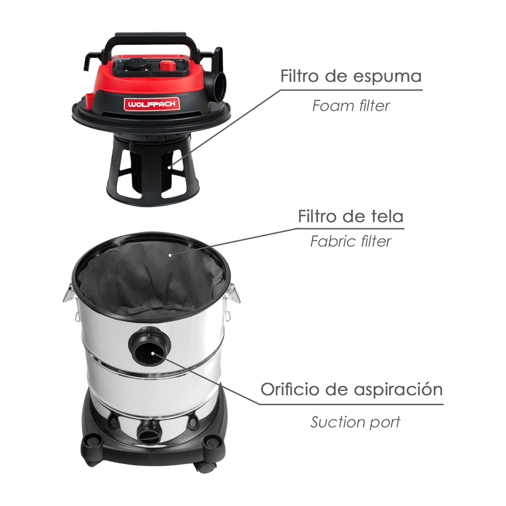 Aspirador Inoxidable 30 Litros / 1400 Watt. Interruptor Sincronizado. - Imagen 4