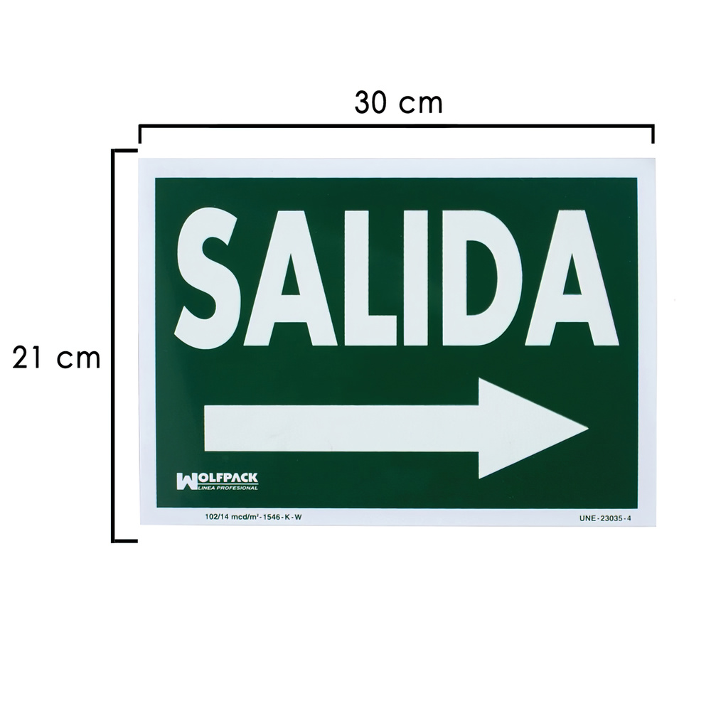Cartel / Señal Fluorescente Salida A Derecha 30 x 21 (Alt.) cm.
