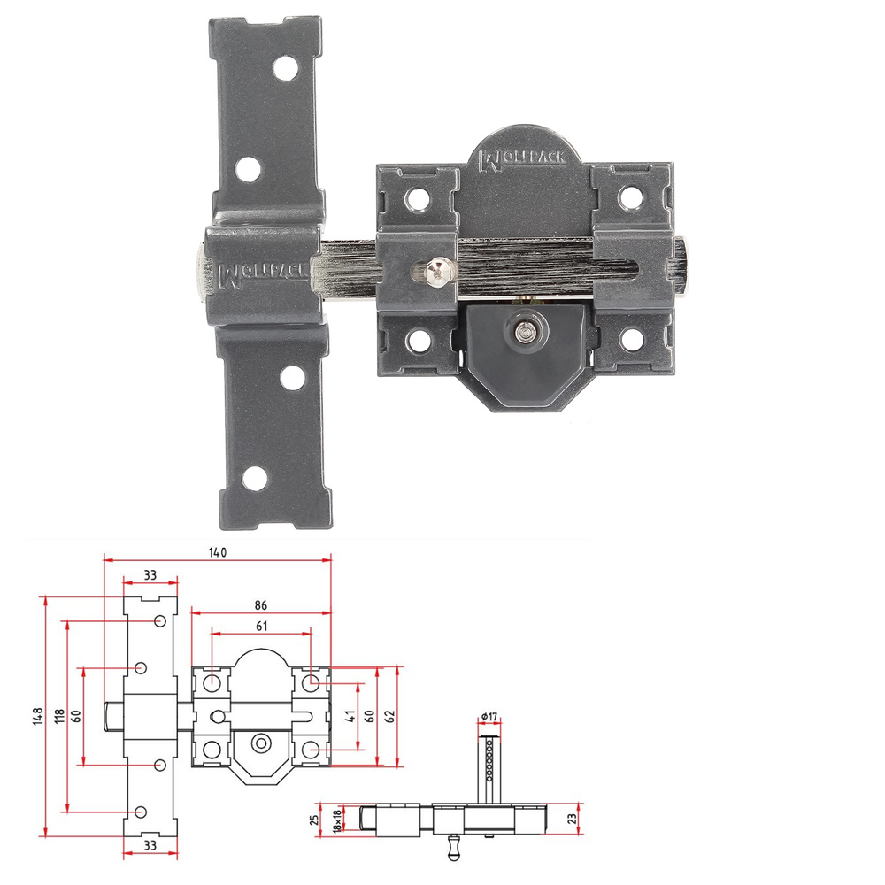 Cerrojo b-5 llave y pulsador pasador de 143mm cilindro redondo de 50mm - Imagen 2