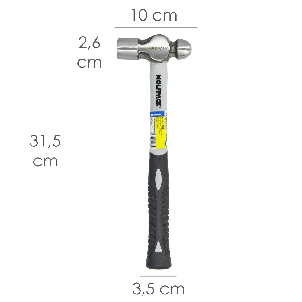 Martillo Bola 500 Gramos Mango Fibra Vidrio - Imagen 2