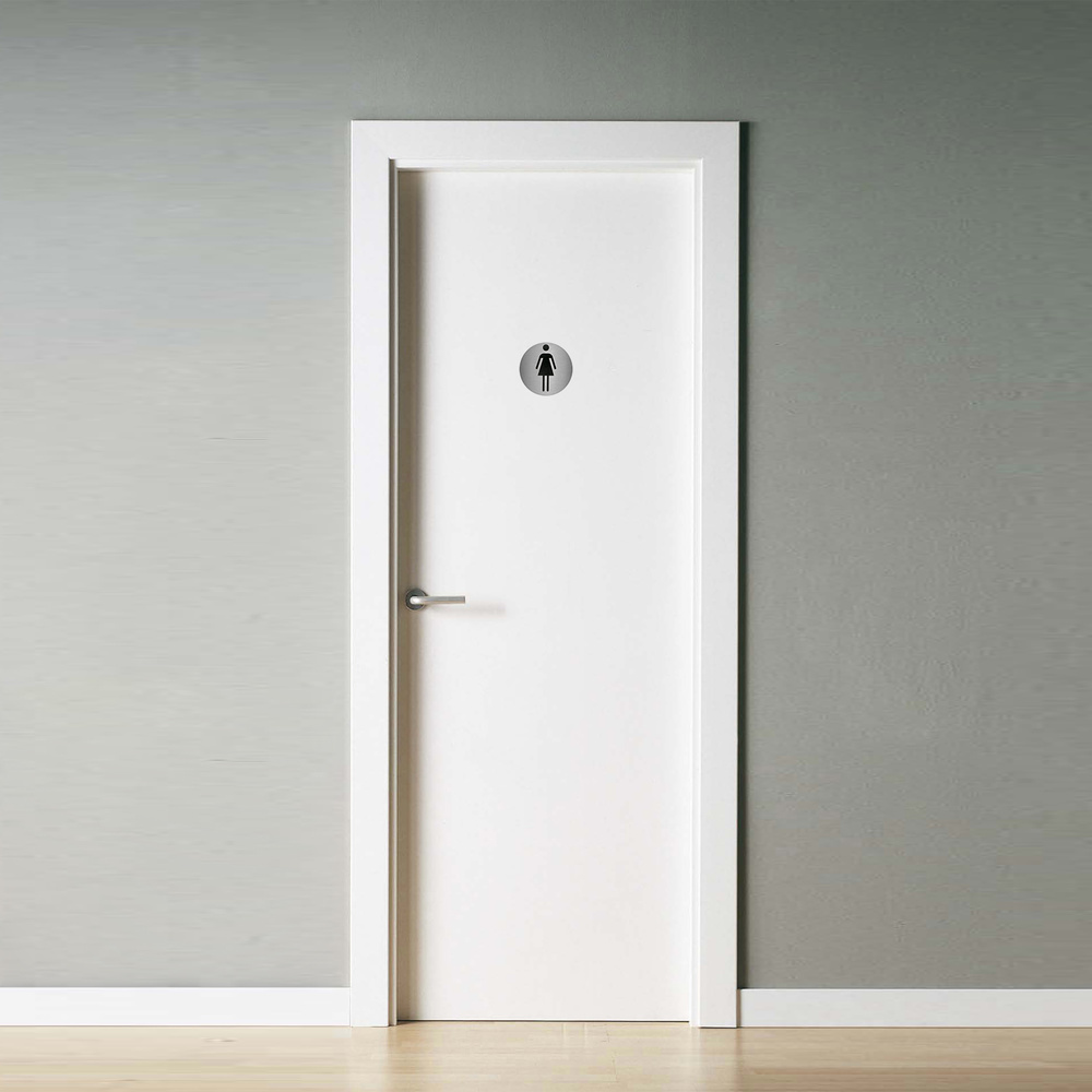 Placa Adhesiva Baño "Mujer" Acero Inoxidable Ø 7 cm. - Imagen 3