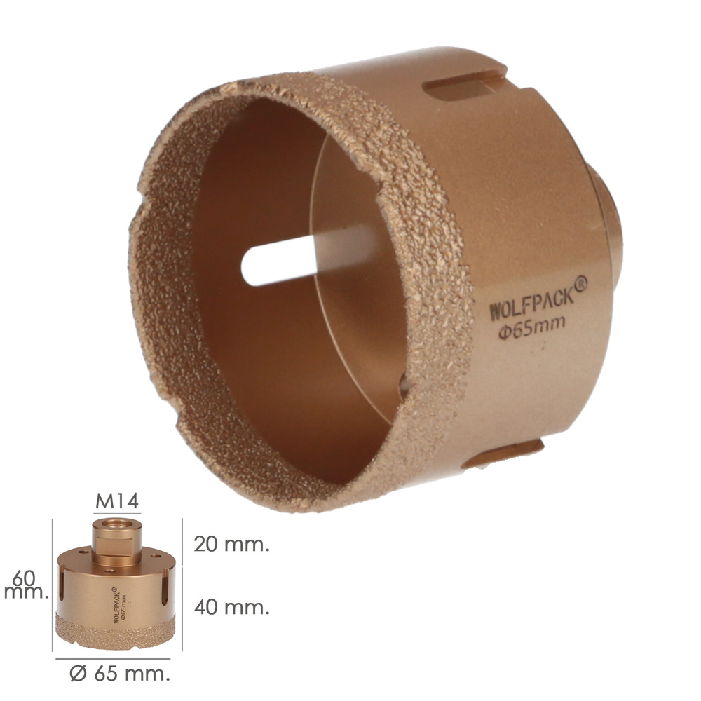 Corona Diamante Para Amoladora Ø 65 mm. Conexión Rosca M14. Corte Seco - Imagen 2