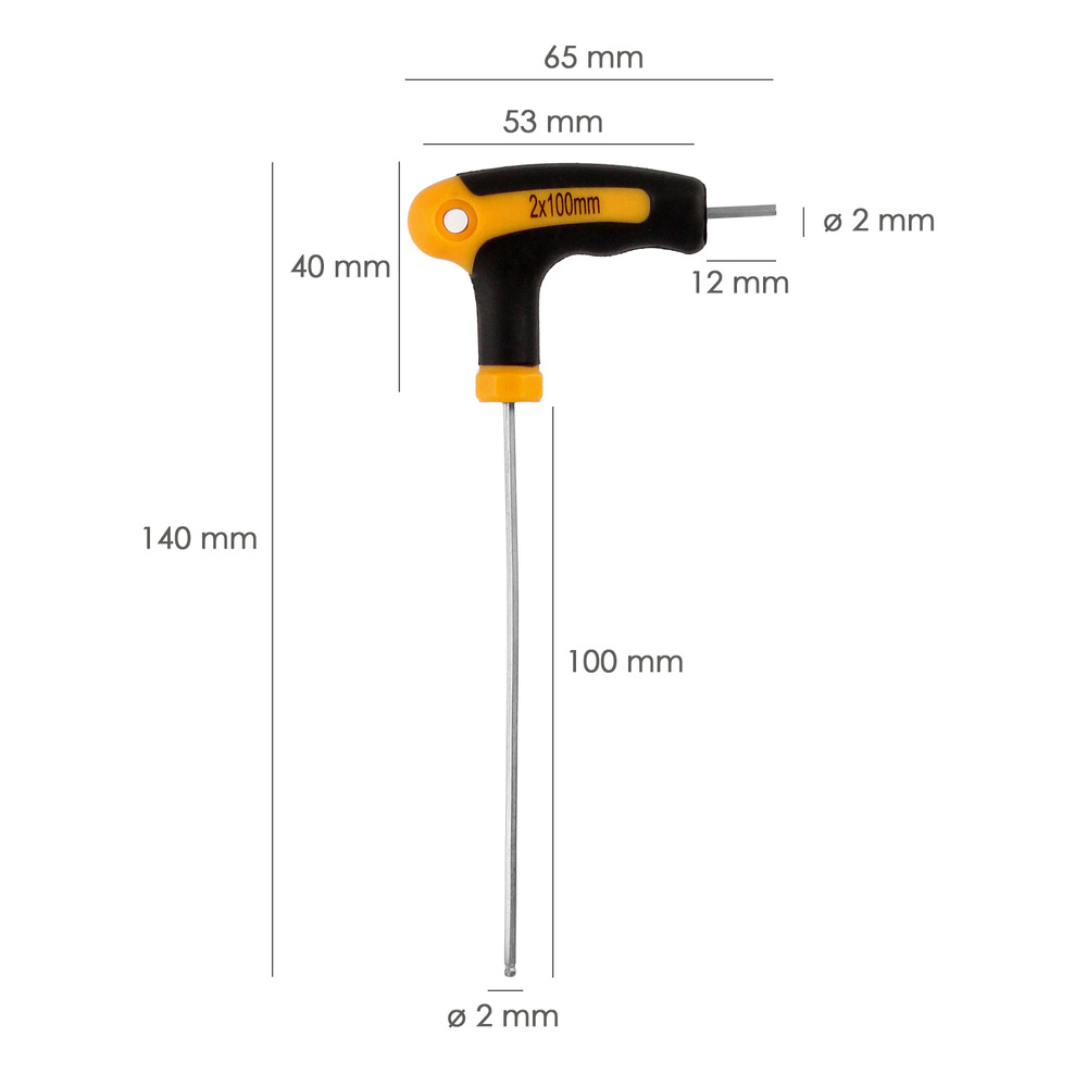 Llave Allen Con Bola Mango Bimaterial "Soft Touch" Forma T 2,0 mm. Acero Cromo Vanadio, Destornillador allen, llave hexagonal - Imagen 2