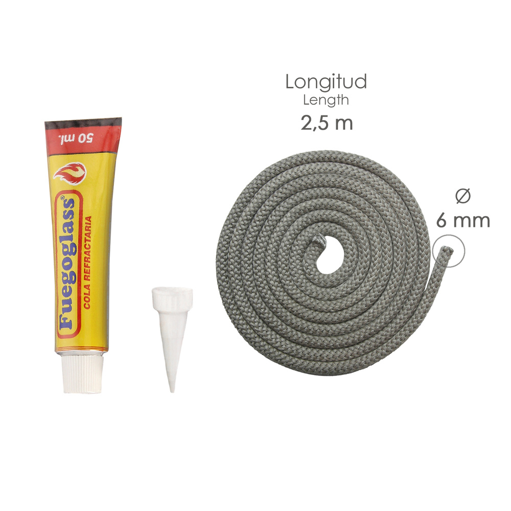 Kit Reparacion Estufas/Chimeneas, Cola Refractaria y Cordon Fibra Vidrio 6 mm. x 2,5 m. - Imagen 2