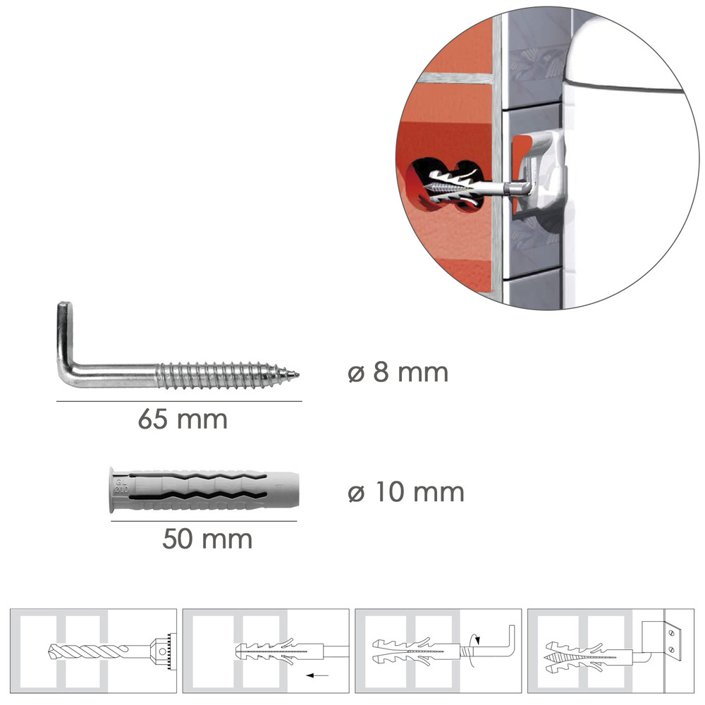 Kit Sanitario Alcayata Con Taco Ø 10 x 50 mm. Fijación Calentadores / Termos De Agua - Imagen 2