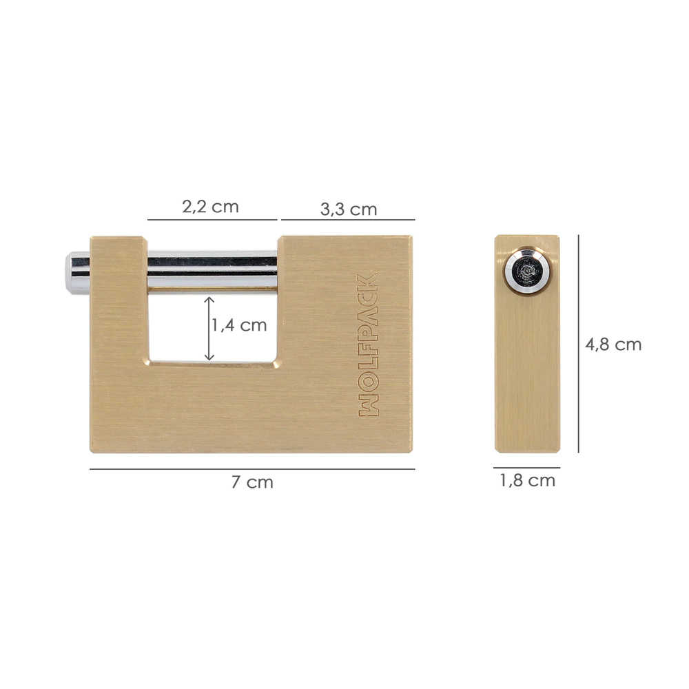 Candado Cuadrado Latón Persiana Ancho 70 mm. Alta Seguridad, Antirrobo Puertas, Contenedores, Trasteros, 2 Llaves - Imagen 2