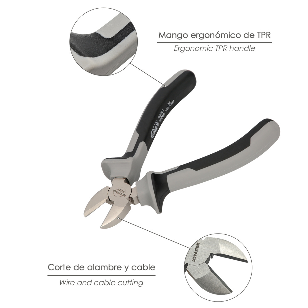 Alicates Corte Diagonal 175 mm. Acero Cromo Vanadio DIN-ISO 5749 Pelacables, Corta Cables, Pelador Cables - Imagen 3