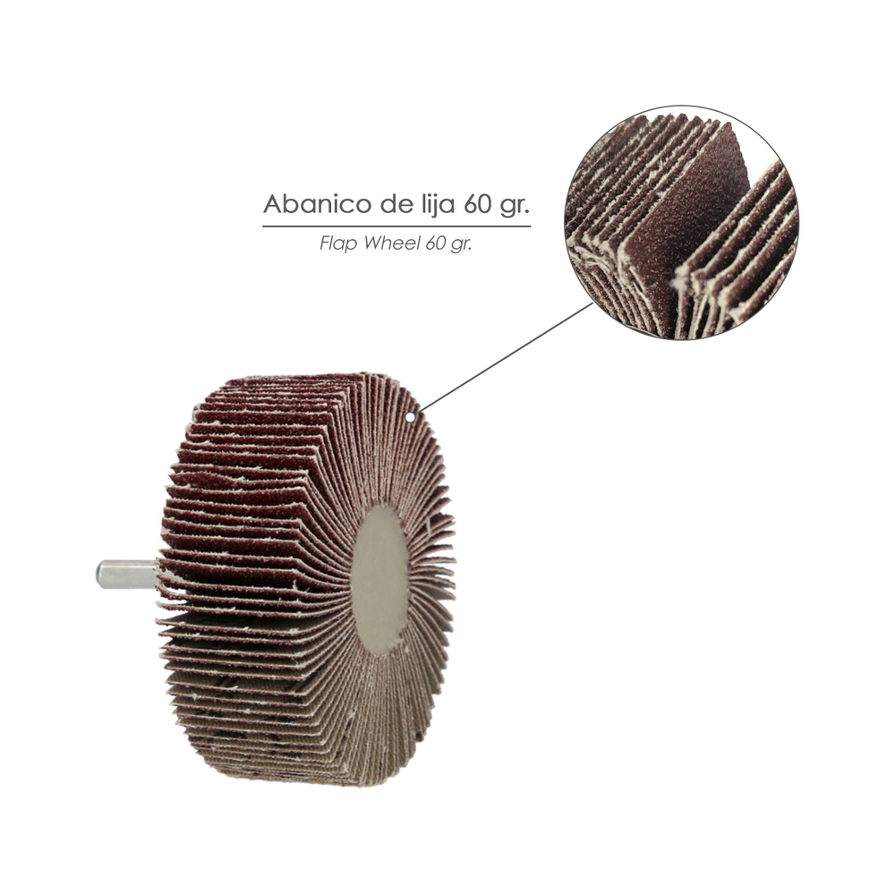Abanico Lija Grano 60 Medida Ø 60 x 30 mm. Disco Abrasivo Laminas, Ruedas Mil Hojas, Ruedas Abrasivas,Lijado,Desbaste,Pulir - Imagen 3