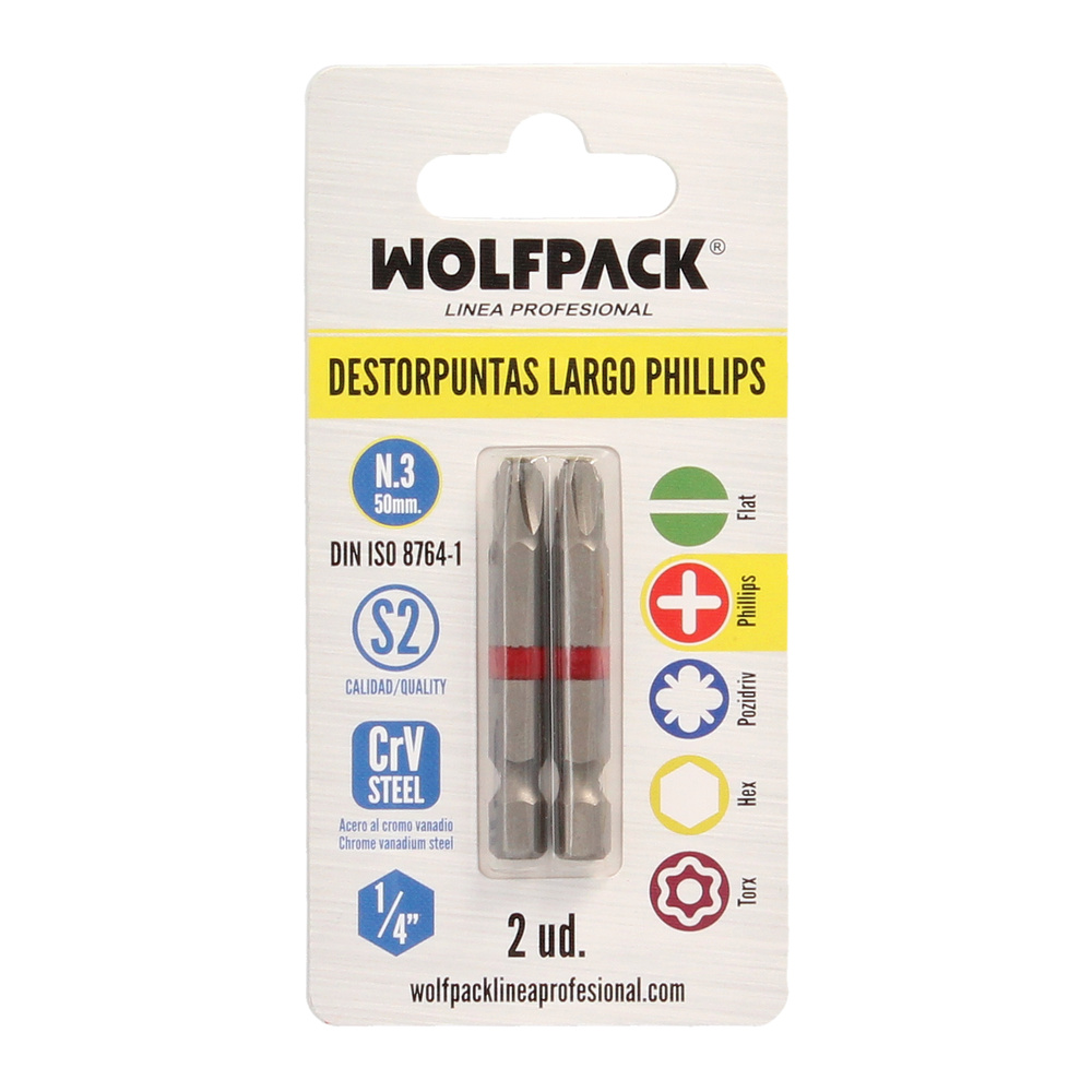 Puntas Largas Destornillador Phillips Nº 3 (2 Piezas). Acero S2 al Cromo Vanadio. Puntas Hexagonales, Destorpuntas, - Imagen 3