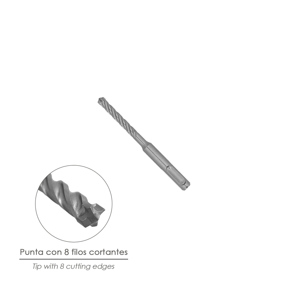 Broca Sds Plus 8 Filos Cortantes Especial Para Hormigon Armado Ø 6 x 110 mm. Broca Paredes, Broca Cimientos, Broca Muros - Imagen 3