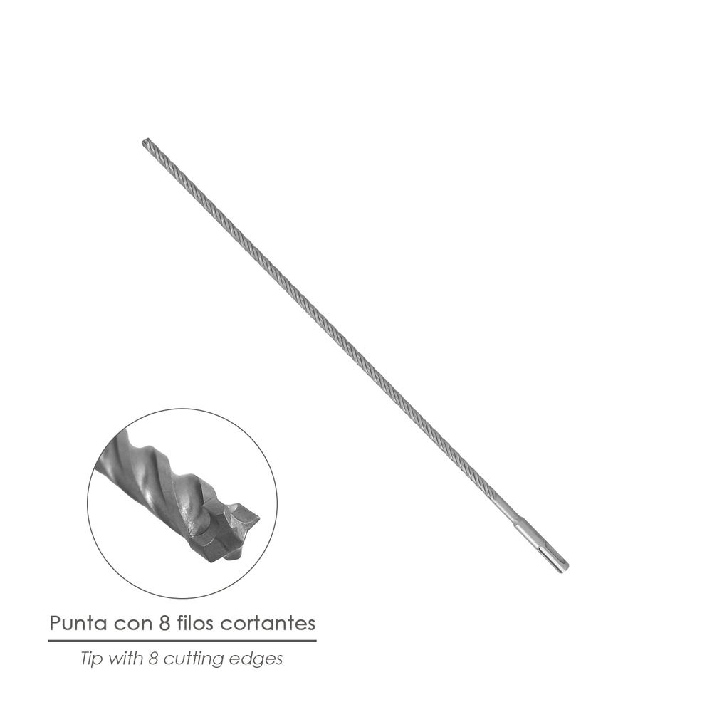 Broca Sds Plus 8 Filos Cortantes Especial Para Hormigon Armado Ø 10 x 450 mm. Broca Paredes, Broca Cimientos, Broca Muros - Imagen 3