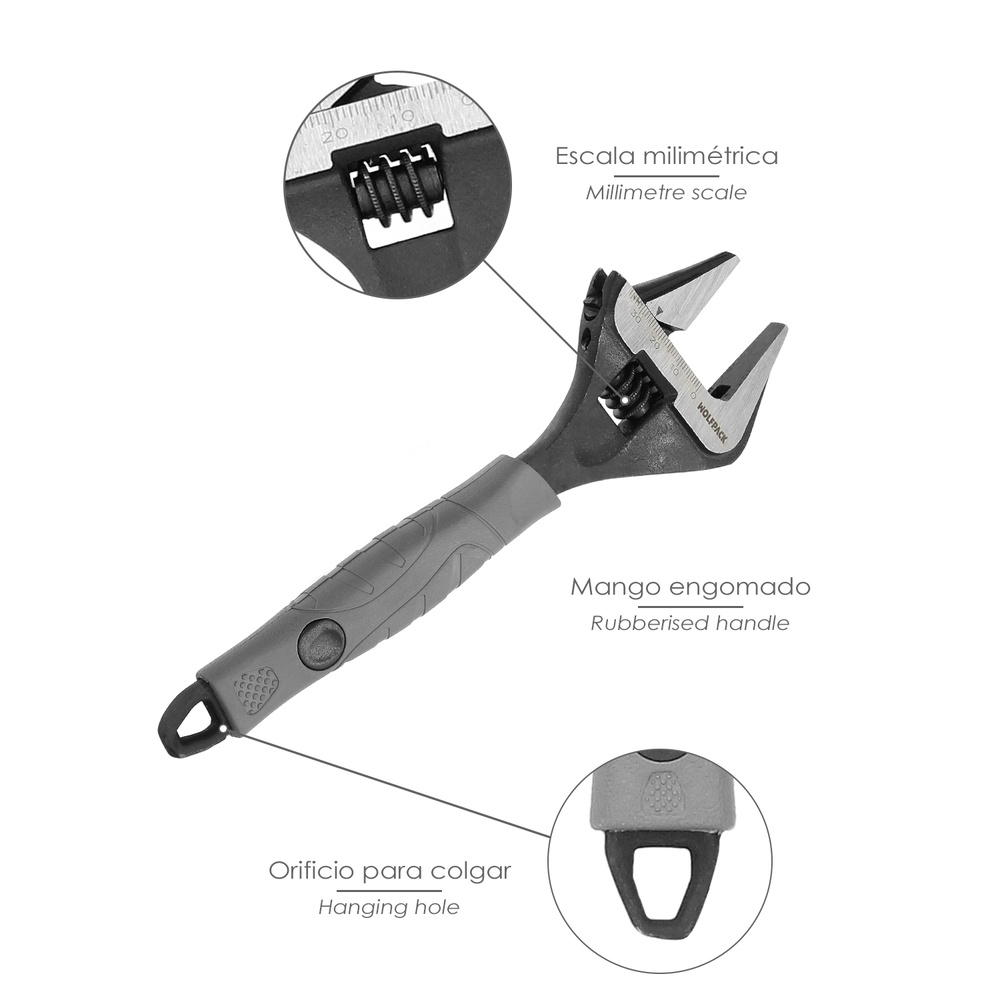 Llave Ajustable Gran Apertura Compact. Cromo Vanadio 8" Llave Inglesa, Llave De Expansion, Llave Gran Apertura - Imagen 4
