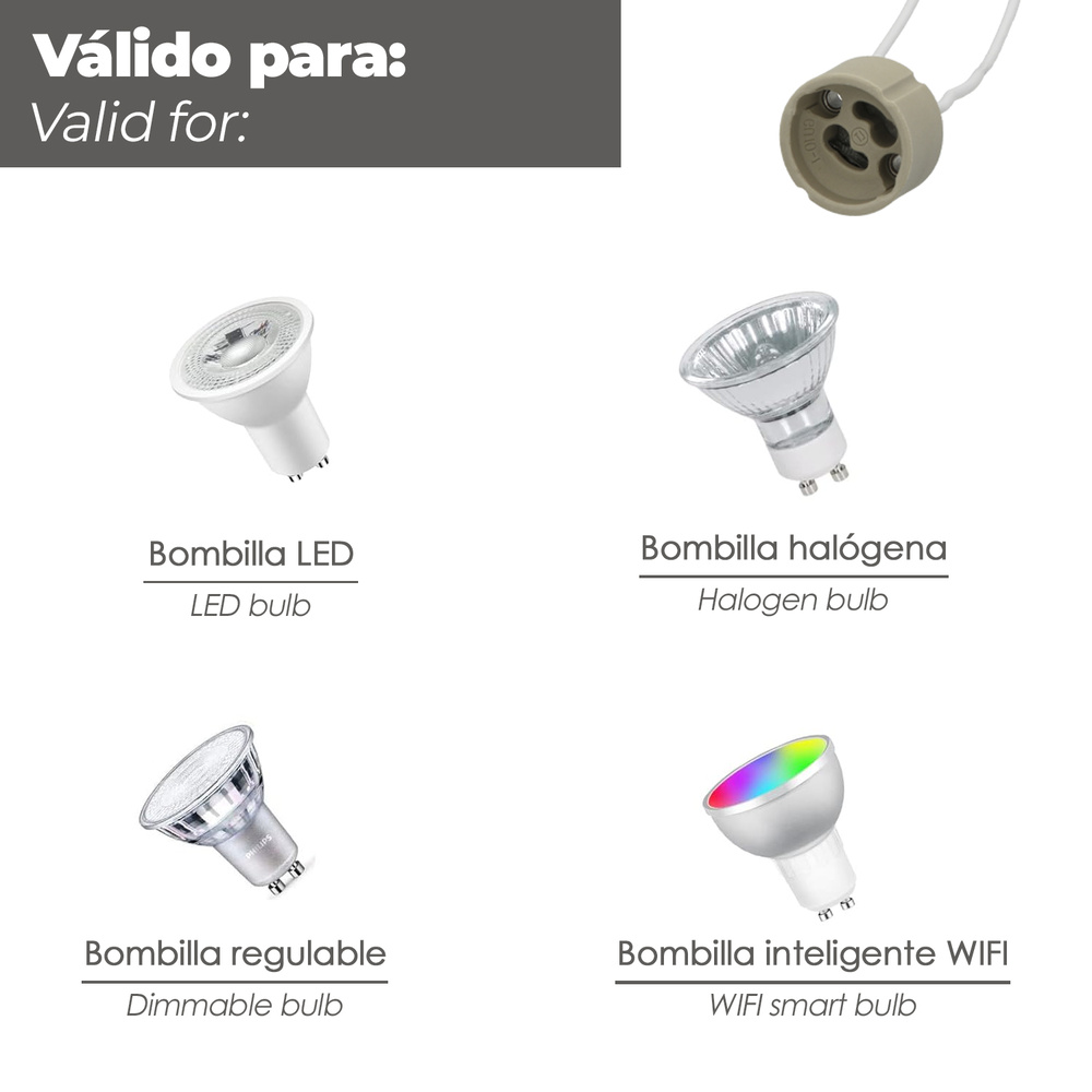 Portalamparas GU-10 Ceramico Para Bombillas Halogenas / LED - Imagen 5