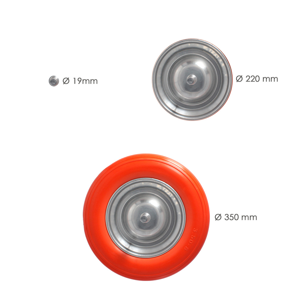 Rueda Carretilla Obra / Jardin Maciza Llanta Acero "Plus" Naranja Impinchable, Para Eje Ø 19 mm Rueda Ø 35 cm - Imagen 3