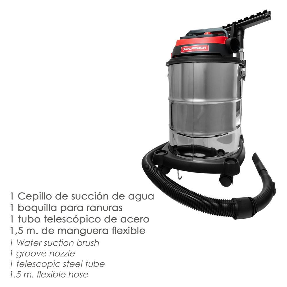 Aspirador Inoxidable 30 Litros / 1400 Watt. Interruptor Sincronizado. - Imagen 5