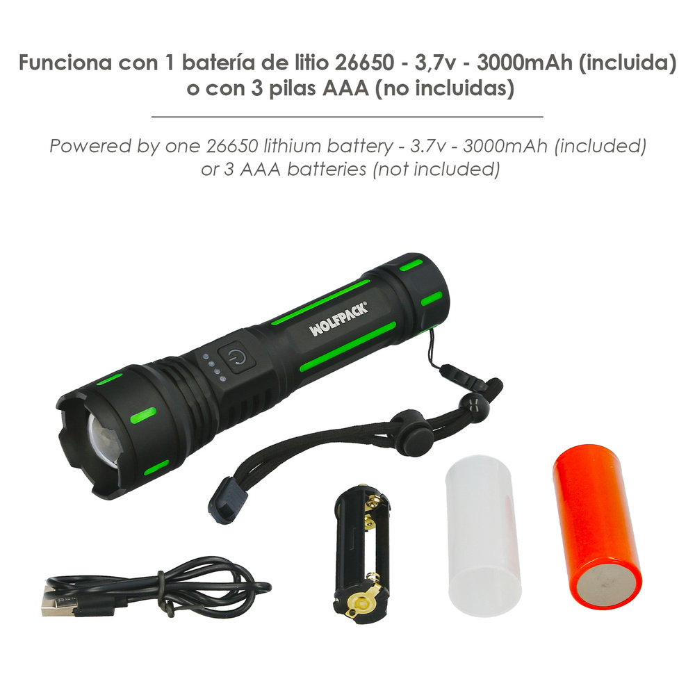 Linterna Led Aluminio Portatil Recargable 800 Lumenes - Imagen 3