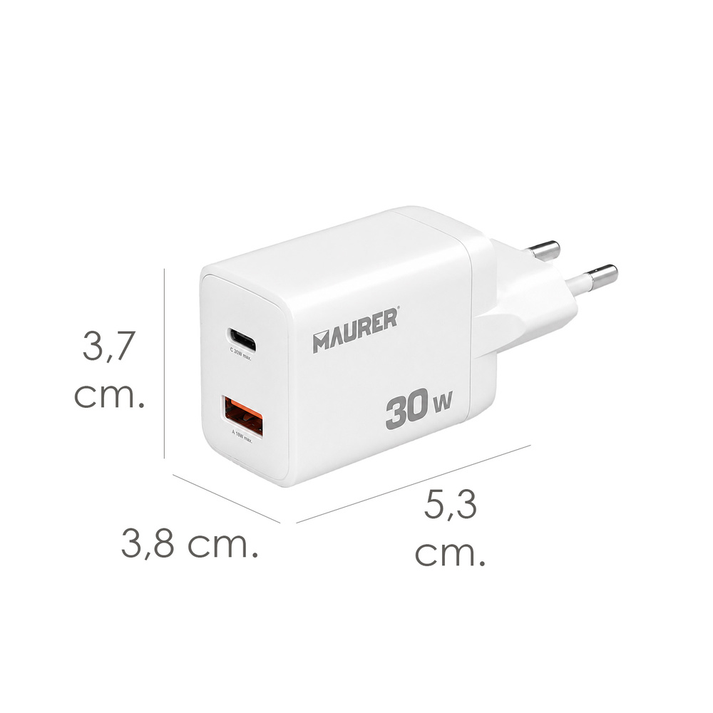 Cargador De Carga Rápida 30 W. Con Doble Puerto USB A y USB C - Imagen 2