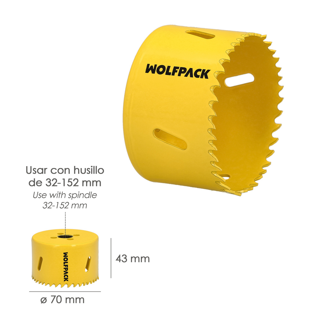 Corona Sierra Bimetal Ø 70 mm. Templado Termico, Base Reforzada. Corona Madera, Broca Agujeros Madera, Acero, Hierro, Plasticos - Imagen 2