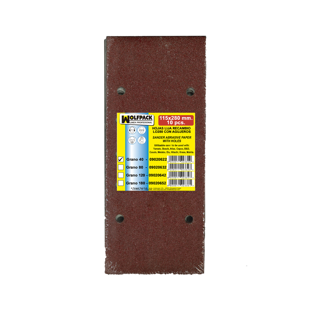 Lija Recambio Con Velcro 115x280 mm. con Agujeros Grano 40 (10 Piezas) - Imagen 4