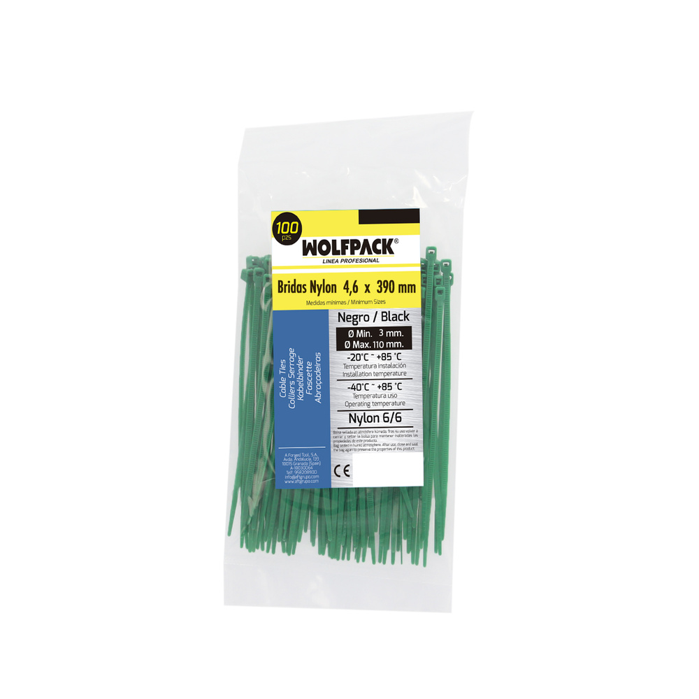 Brida Nylon 100%. Color Verde 4,6 x 390 mm. Bolsa 100 Unidades. AbraBridas Nylon 100% Verde 4,6x390 mm. (Bolsa 100 Unidades) - Imagen 5