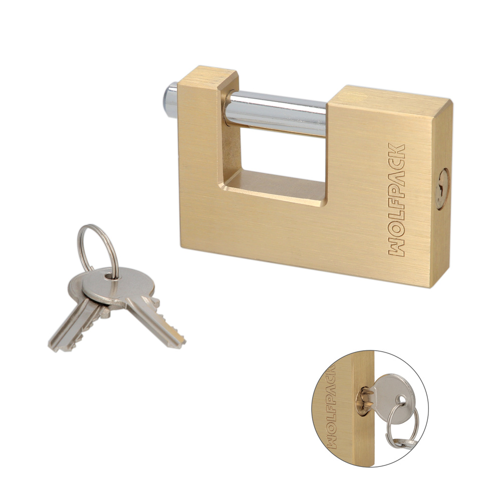 Candado Cuadrado Latón Persiana Ancho 70 mm. Alta Seguridad, Antirrobo Puertas, Contenedores, Trasteros, 2 Llaves - Imagen 3