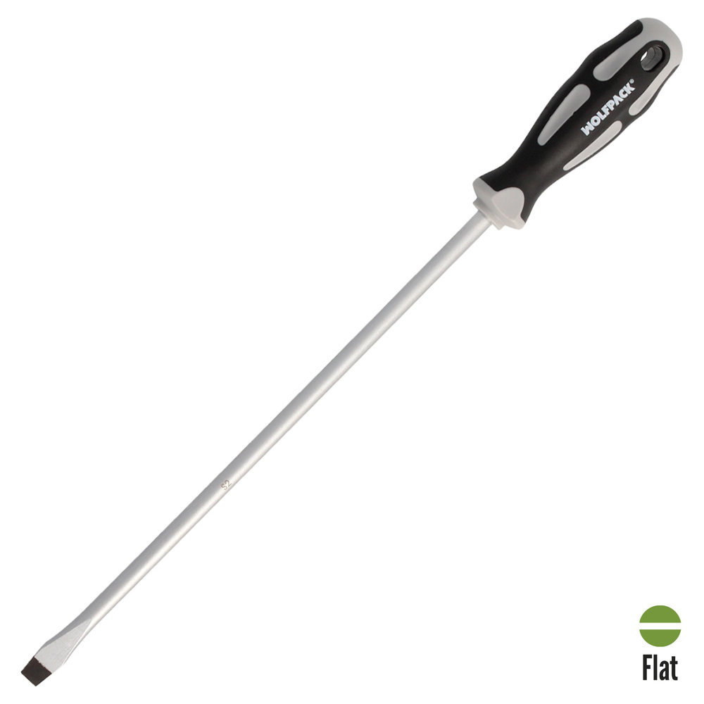 Destornillador Plano Estampado Acero S2 Mango TPR Bimaterial. Medida 1,6 x Ø 9,0 x 300 mm. DIN5265