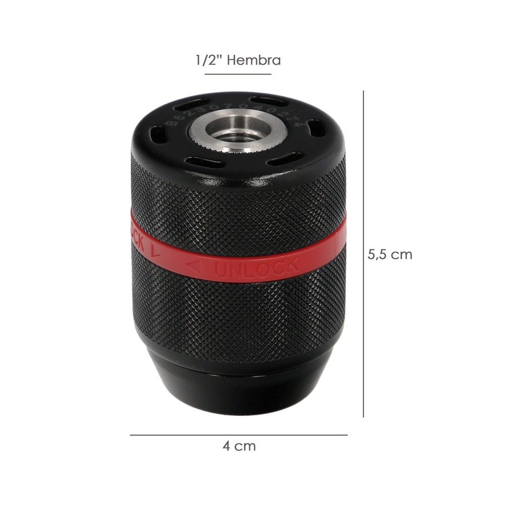 Portabrocas Sin Llave Metalico 1/2" Hembra. Brocas Hasta Ø 13 mm. Mandril taladro - Imagen 2