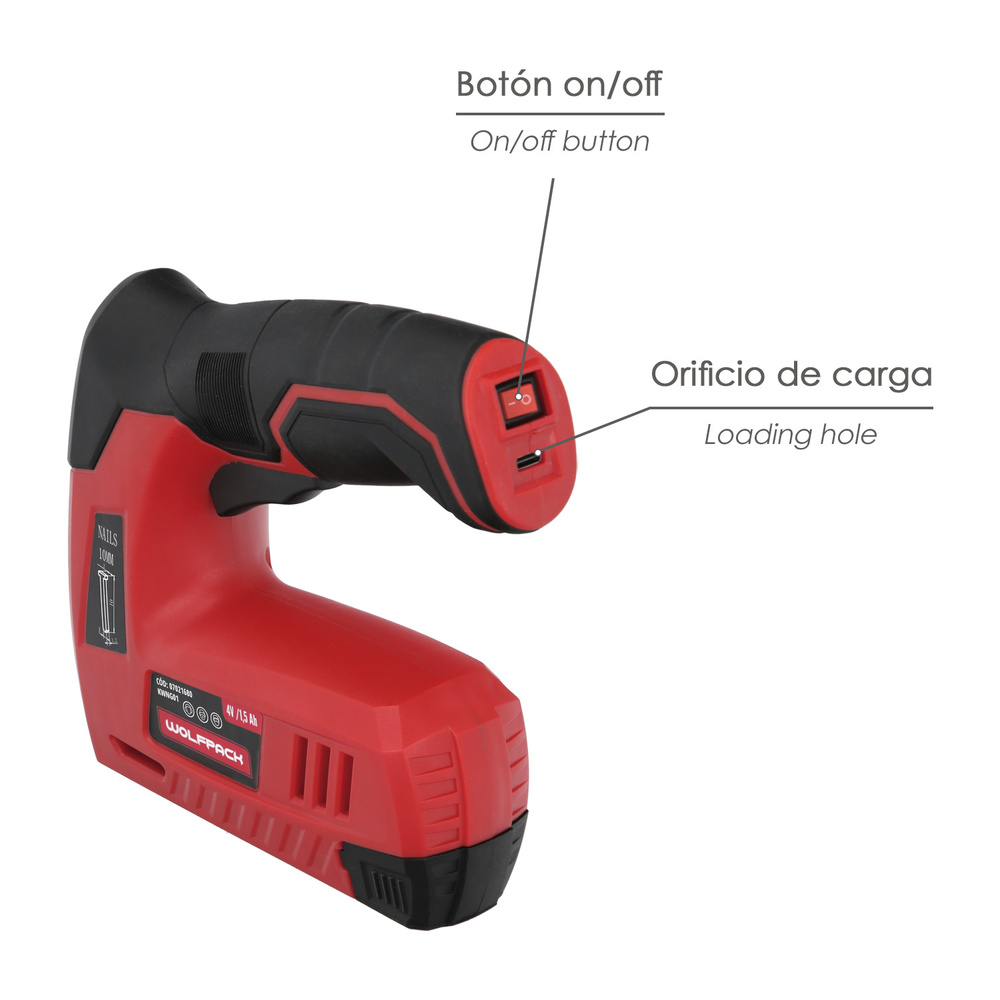 Clavadora Grapadora Recargable, Pistola Grapas y Clavos, Clavadora a Bateria, 1.500 mAh, 40 Grapas Minuto Con Grapas y Clavos - Imagen 3