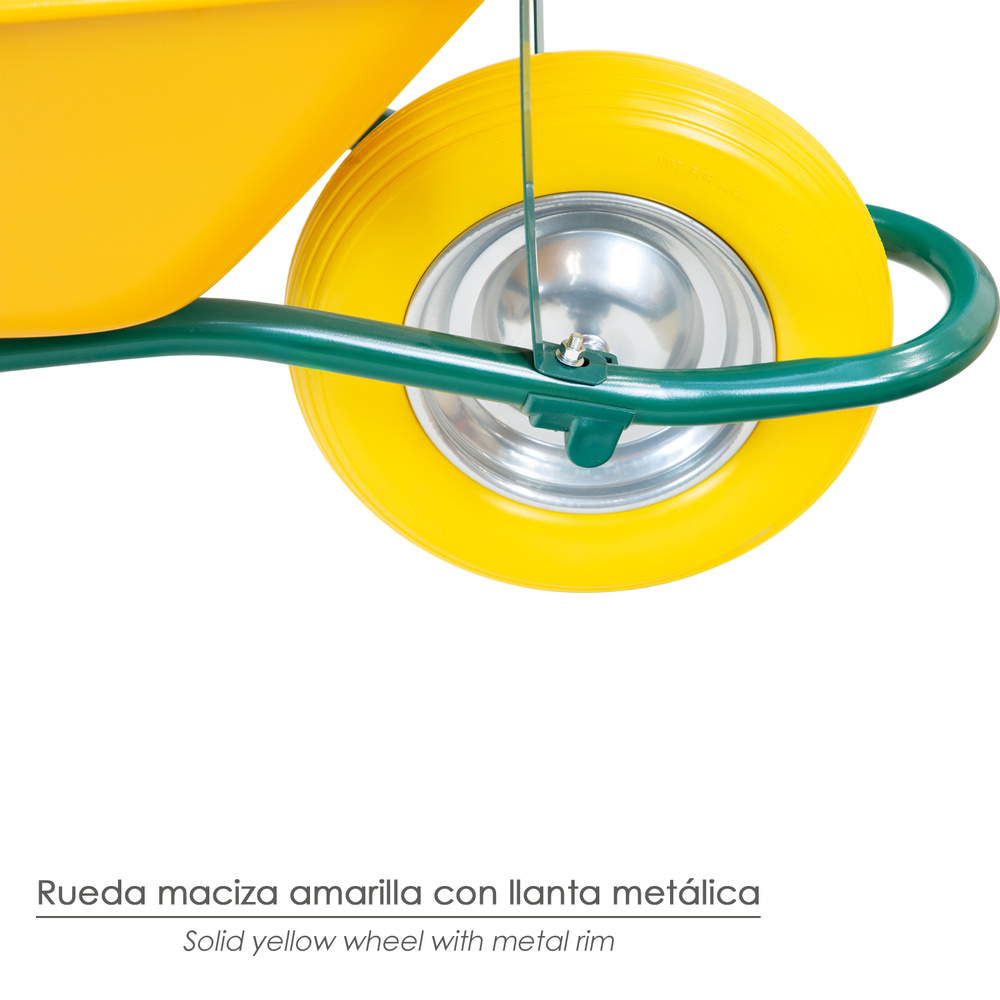 Carretilla Obra Amarilla Metálica Desmontada Rueda Maciza - Imagen 5