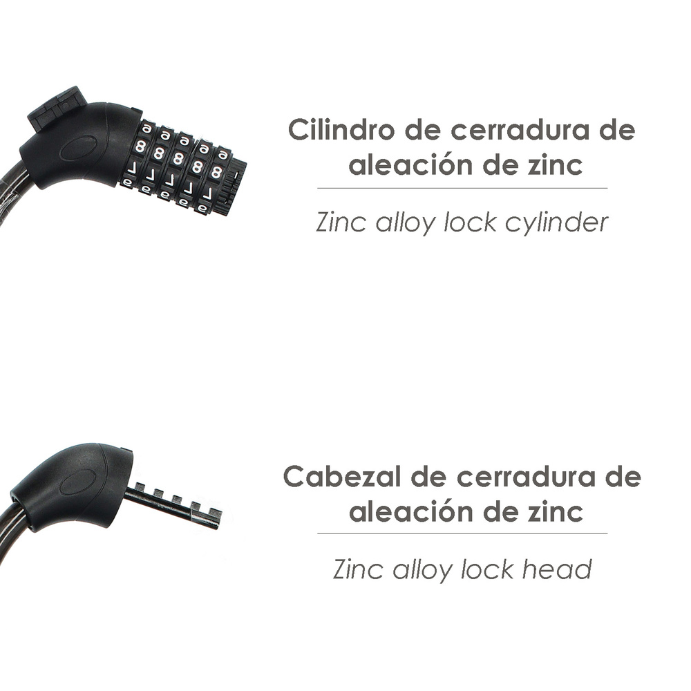 Cable Bicicleta Espiral Con Combinación. 12 mm. x 120 cm. - Imagen 3
