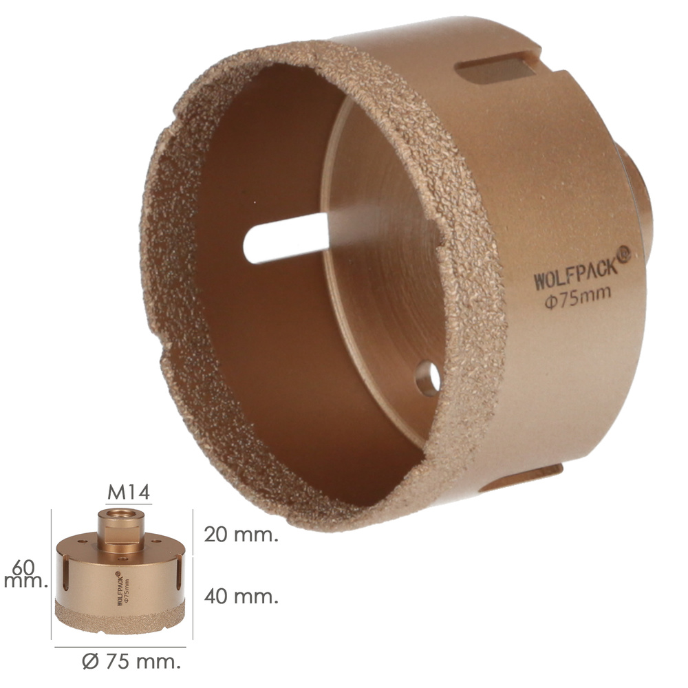 Corona Diamante Para Amoladora Ø 75 mm. Conexión Rosca M14. Corte Seco - Imagen 2