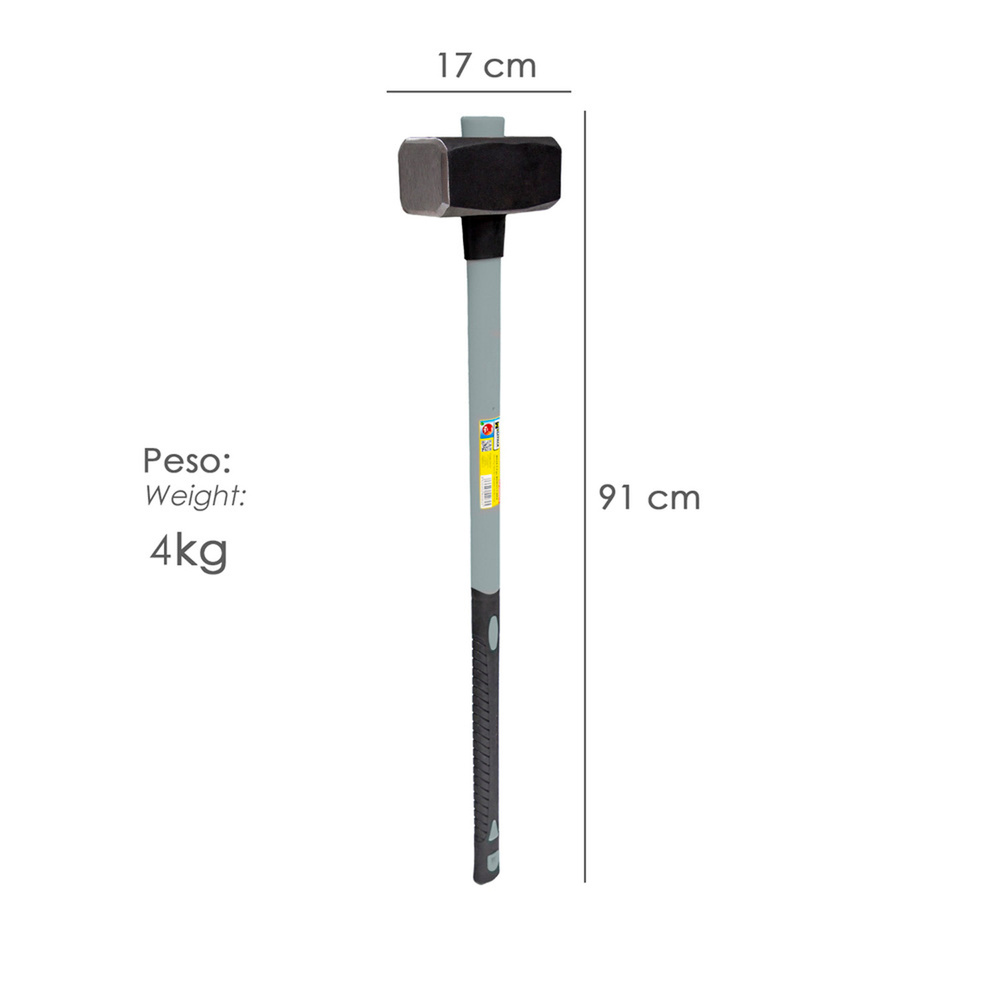 Maza Con Mango Fibra Vidrio 4 Kg. Cabeza Forjada, Con Anillo Anti Vibración, Maza / Porro - Imagen 2